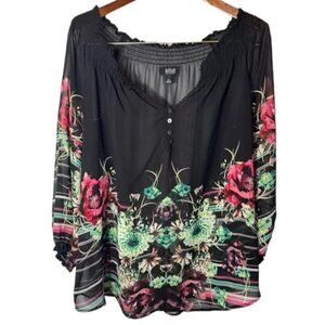 a.n.a. Women’s Black Sheer Floral Blouse Size 2X